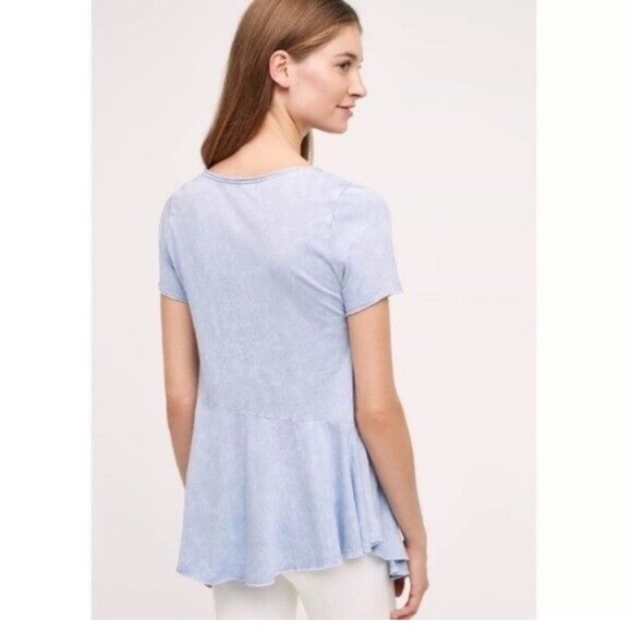 Anthropologie ERI and ALI Fluttered Peplum Tee Grey Acid Wash Sz XS NEW - Picture 2 of 10